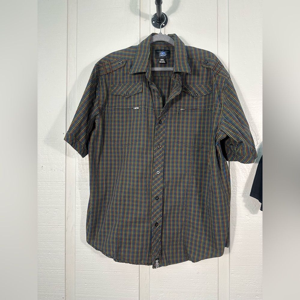 RB Black Elite Jean MultiPlaid Buttondown Short Sleeve Shirt Men's Size 3XL EUC